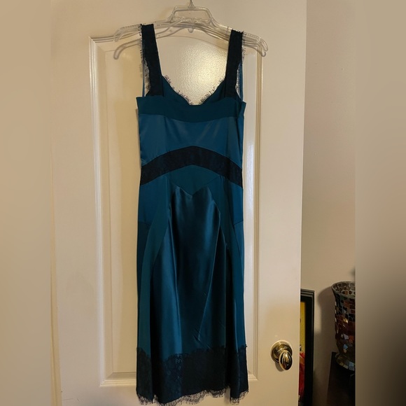 DVF Maire Blue Silk and Lace Slip Dress - Picture 2 of 16